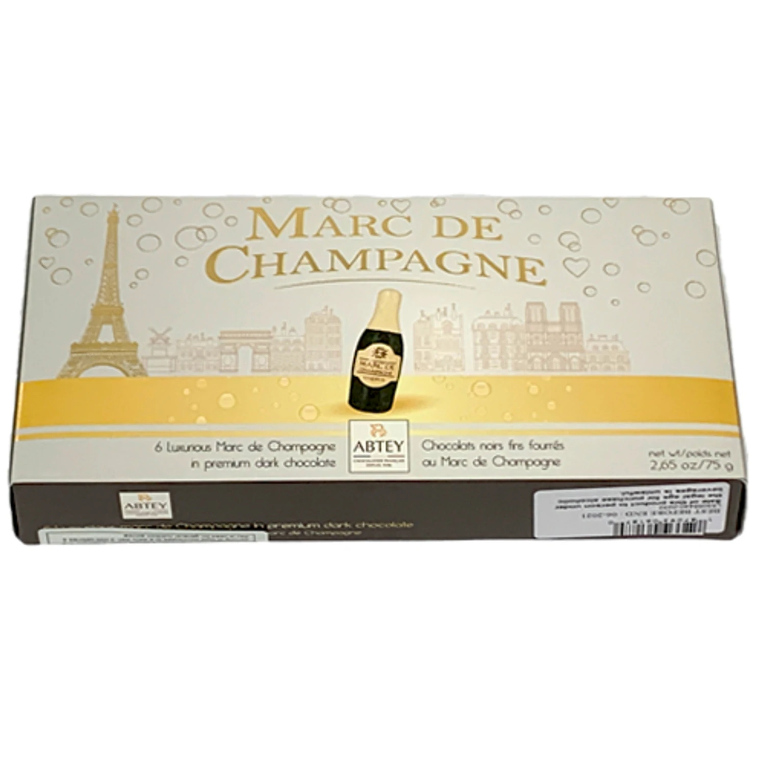 Abtey "Marc De Champagne" Champagne Bottle Shape Dark Chocolate Pralines In Gift Box, 2.6 Oz 3 Abtey "Marc De Champagne" Champagne Bottle Shape Dark Chocolate Pralines In Gift Box, 2.6 Oz