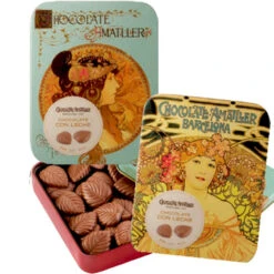 Chocolate Amatller Milk Chocolate Leaves "Con Leche" In Art Deco Gift Tin, 2.1 Oz