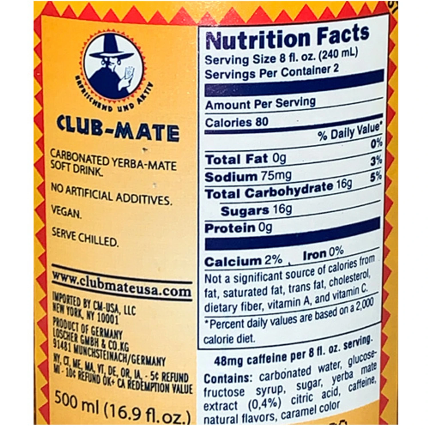 Club Mate Energy Soft Drink With Yerba Mate Tea, 3 Bottles, 16.9 Oz Per Bottle 4 Club Mate Energy Soft Drink With Yerba Mate Tea, 3 Bottles, 16.9 Oz Per Bottle - Image 2