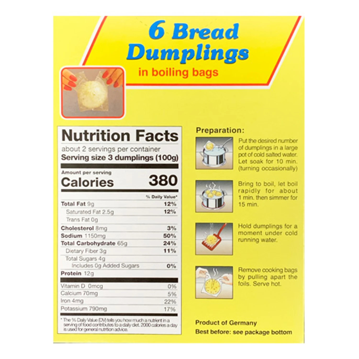 Dr. Knoll Bavarian Bread Dumplings Boil In Bag 6 Ct. 7 Oz. - Image 3