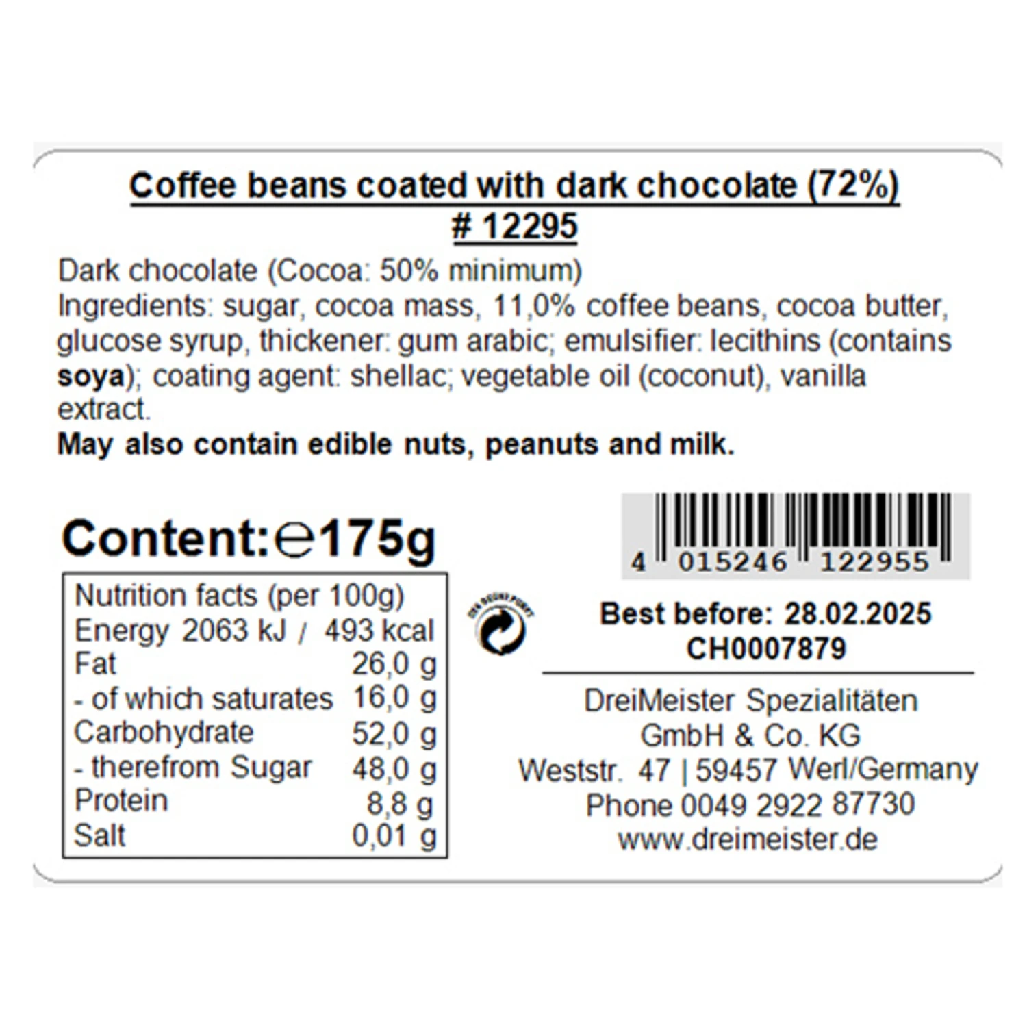 Dreimeister Dark Chocolate Coated Coffee Beans In Bag, 10.9 Oz 4 Dreimeister Dark Chocolate Coated Coffee Beans In Bag, 10.9 Oz - Image 2