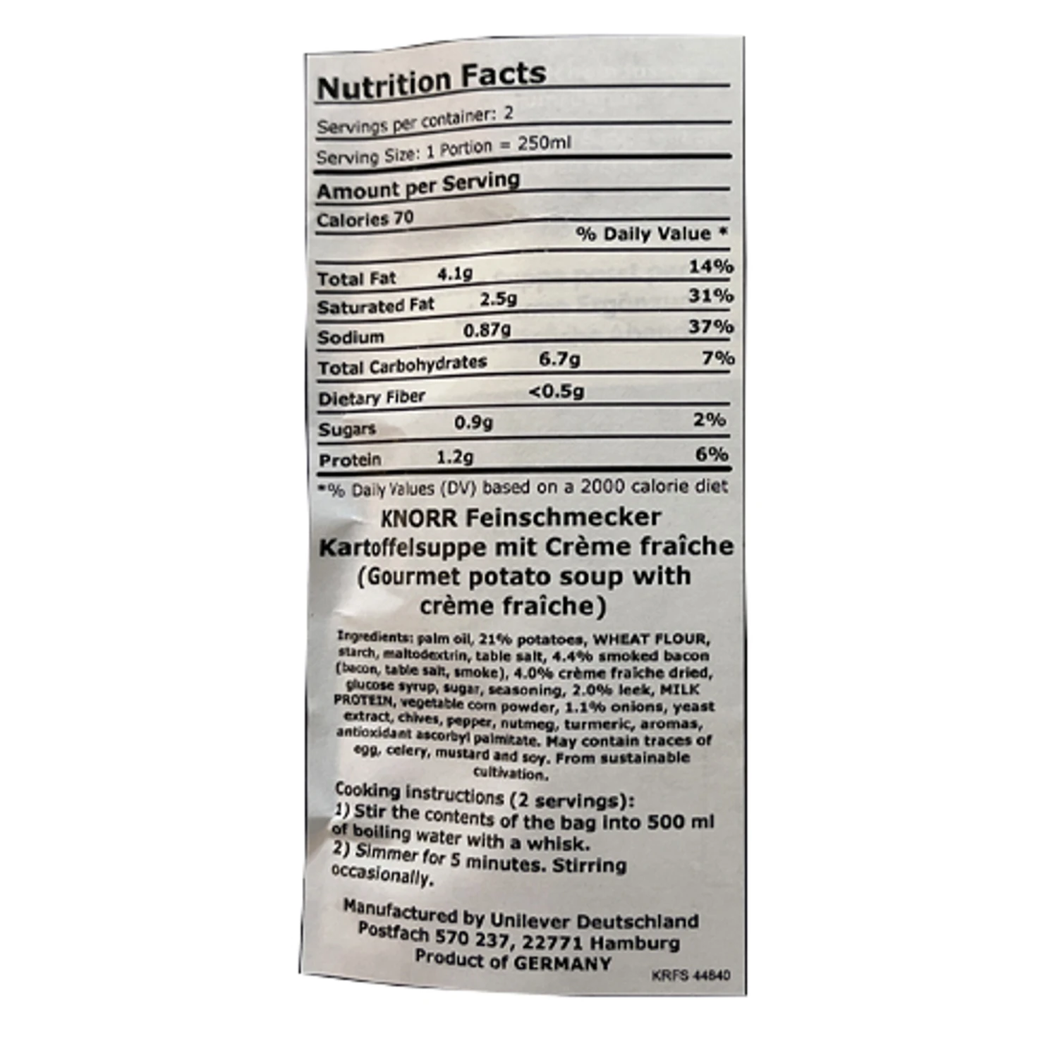 Knorr "Feinschmecker" Potato Creme Fraiche Soup, 2.4 Oz 4 Knorr "Feinschmecker" Potato Creme Fraiche Soup, 2.4 Oz - Image 2