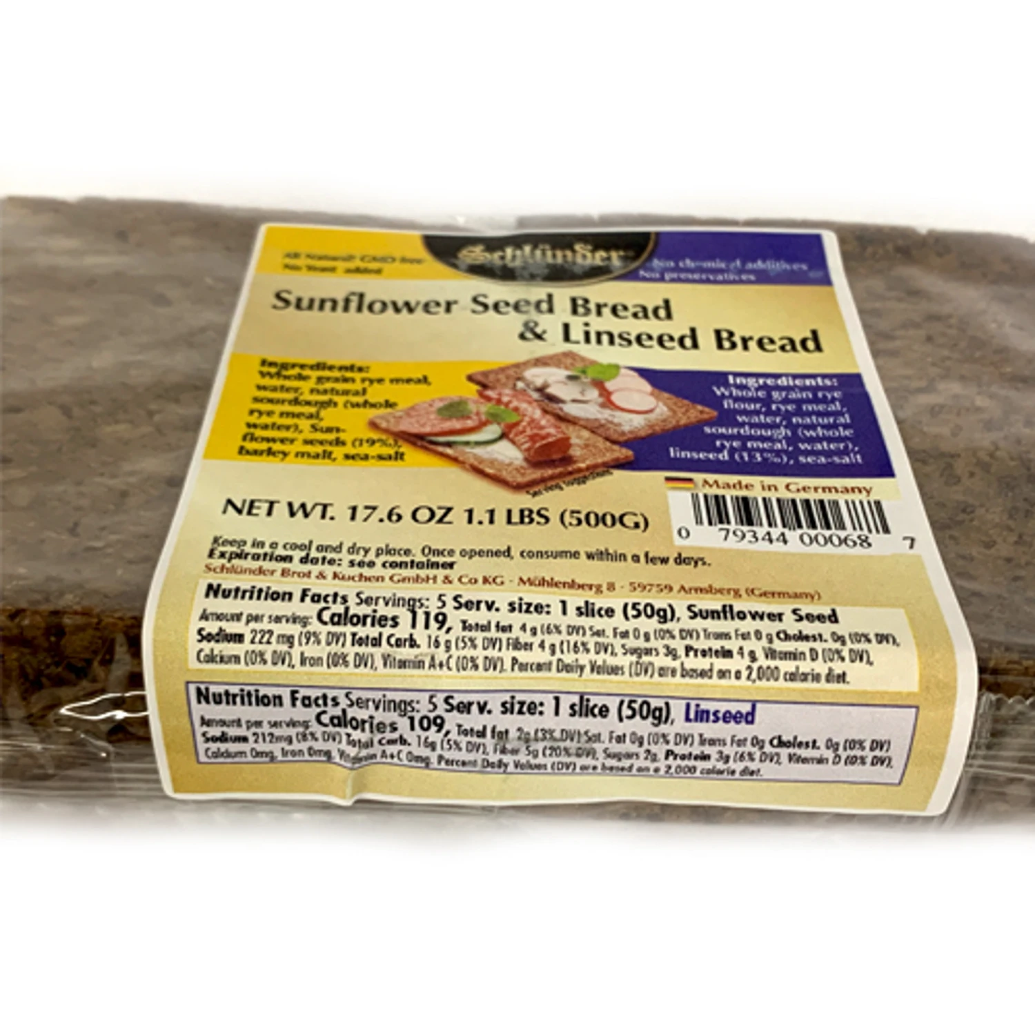 Schluender Linseed And Sunflower Dual Whole Grain Breads 17.6oz 4 Schluender Linseed And Sunflower Dual Whole Grain Breads 17.6oz - Image 2